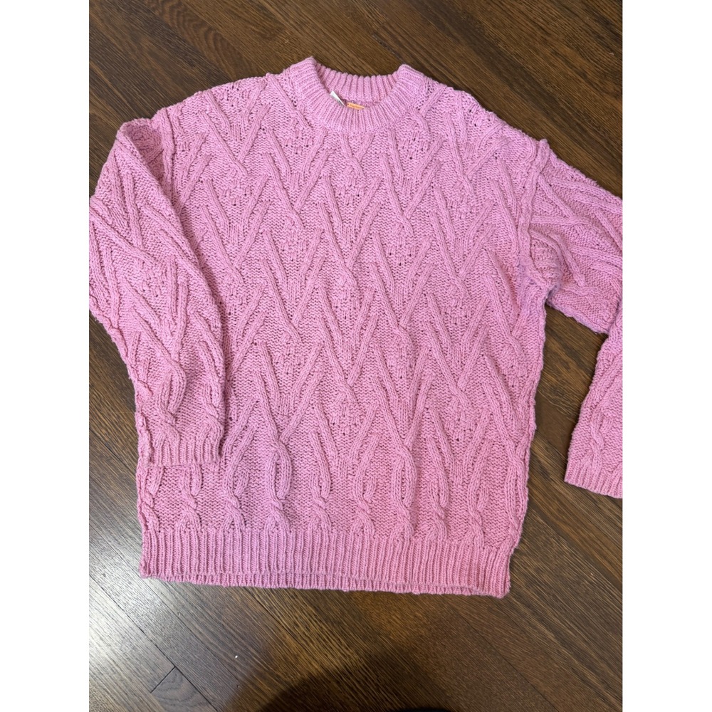 Free People On A Boat Cable Knit Sweater Pink Crew Neck Cotton Blend XS